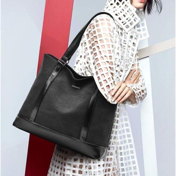 Laptop Bag for Women - Teacher Canvas Tote Bag with Compartments, Work Tote Bag - Picture 2 of 7